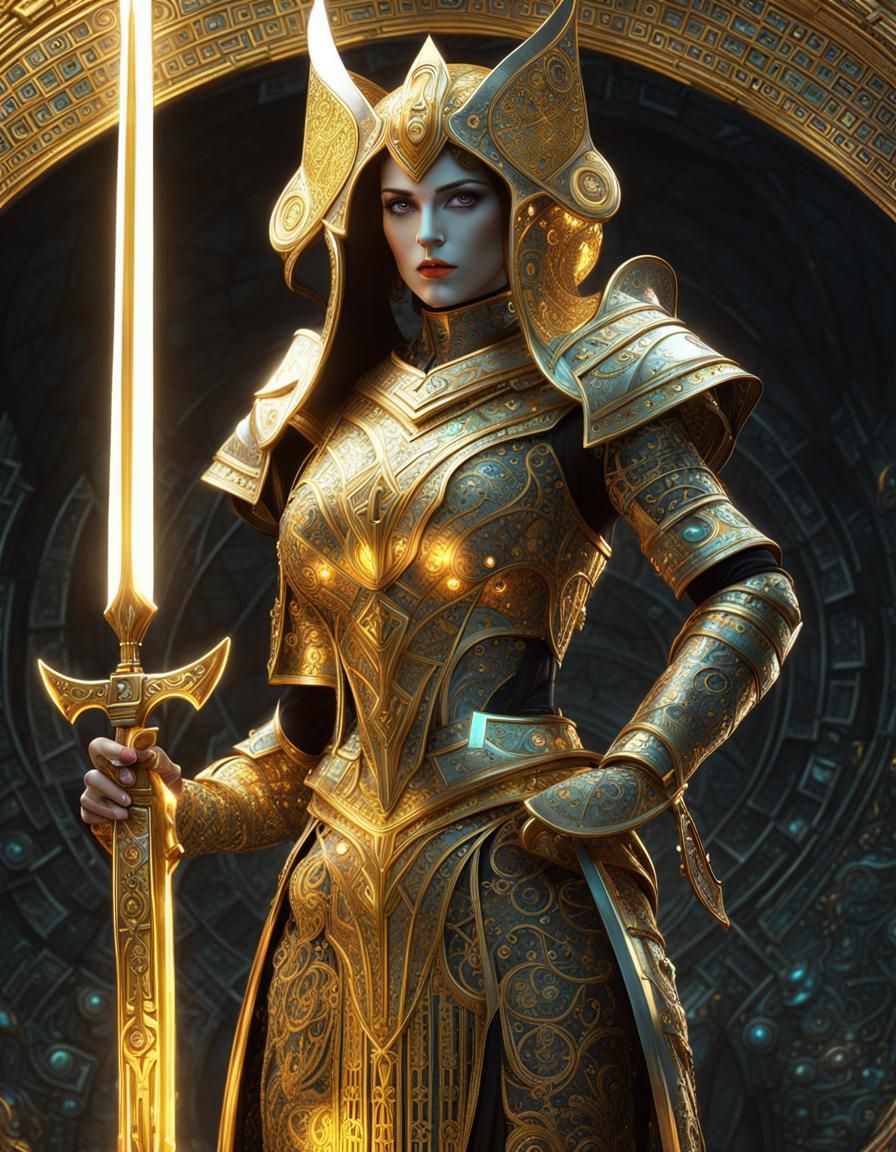 Greek Automaton in Klimt-Inspired Geometric Style