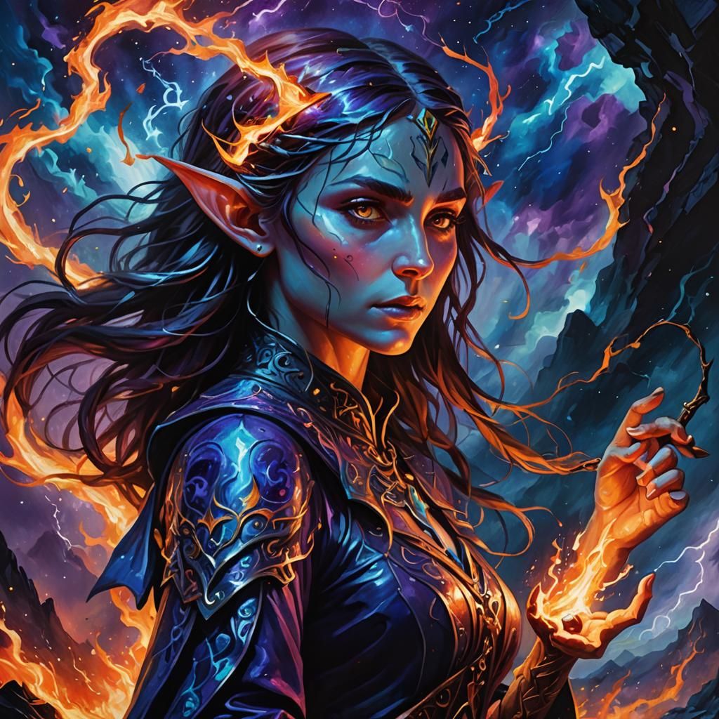 Ethereal Elf Channels Magic in Surreal Landscape