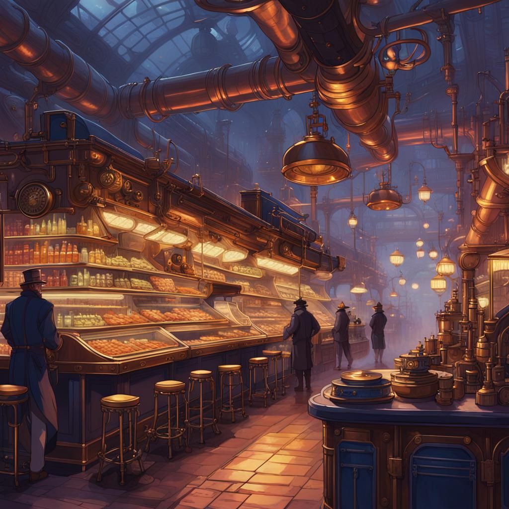 Steampunk Supermarket in Opulent Industrial Luxury