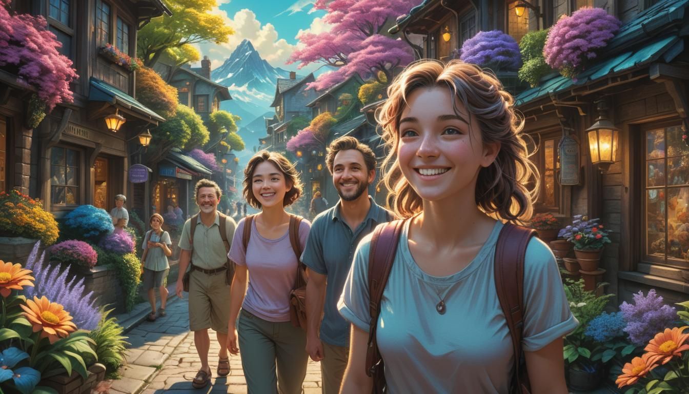 Happy People Doing Beautiful Things in Hyperreal Style