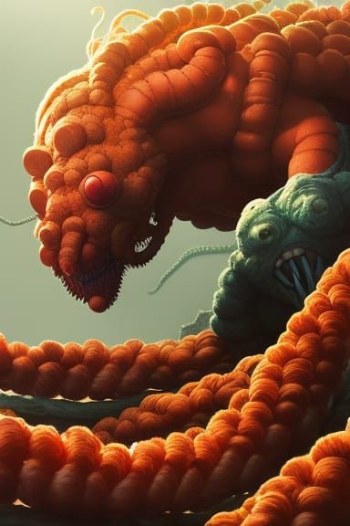Amorphous Yarn Monster with Tentacles in Anime Style