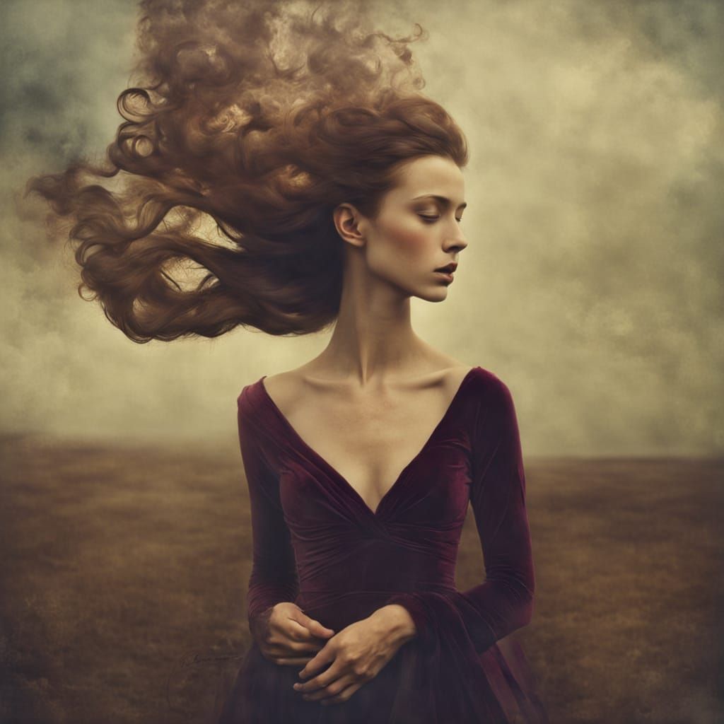 Velvet Smoke Hair Portrait in Dramatic Style