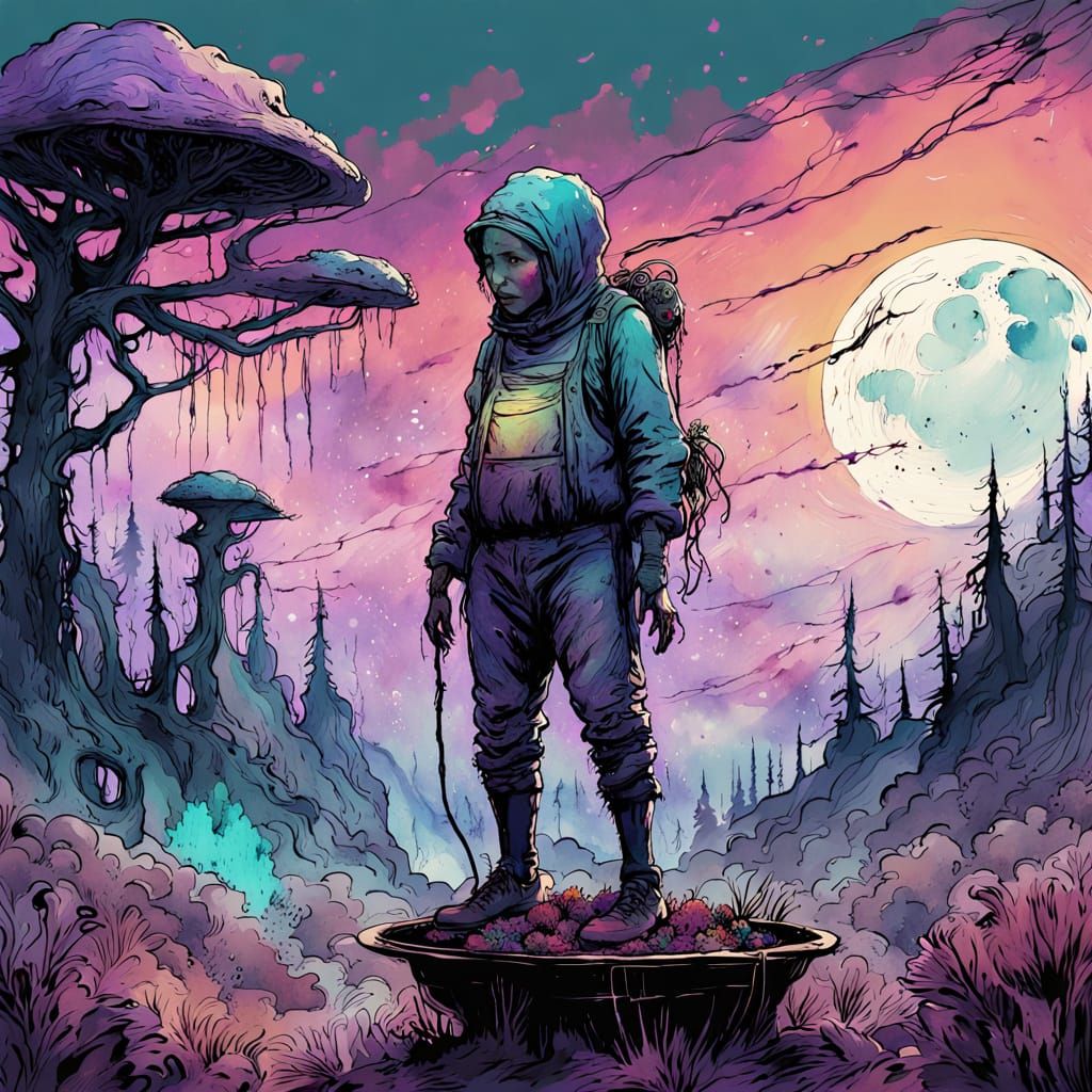 Mysterious Androgynous Figure in Vibrant Fantasy Forest with...