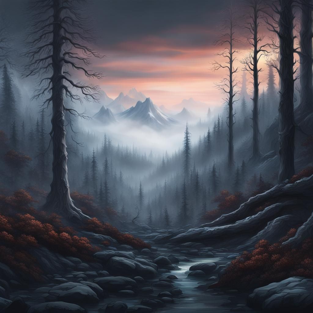 Misty Nordic Forest: A Dark Fantasy Landscape