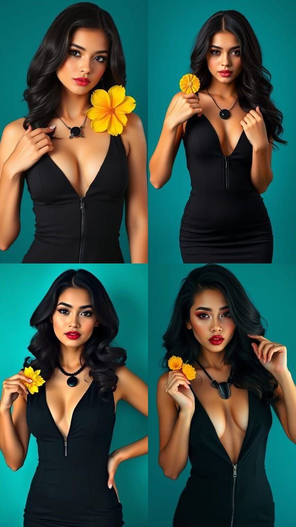 Elegant Woman with Star Emoji on Teal Backdrop