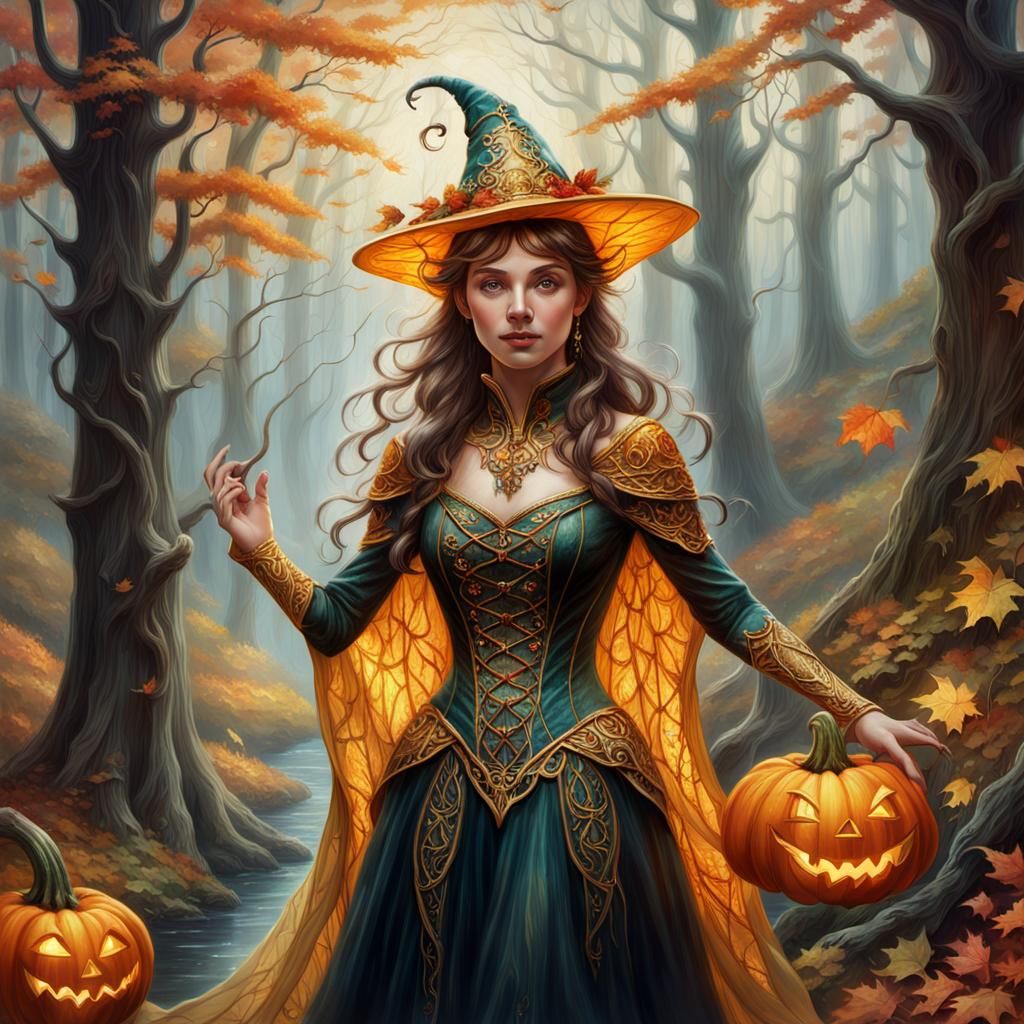 Ethereal Elf in Mystical Autumn Forest