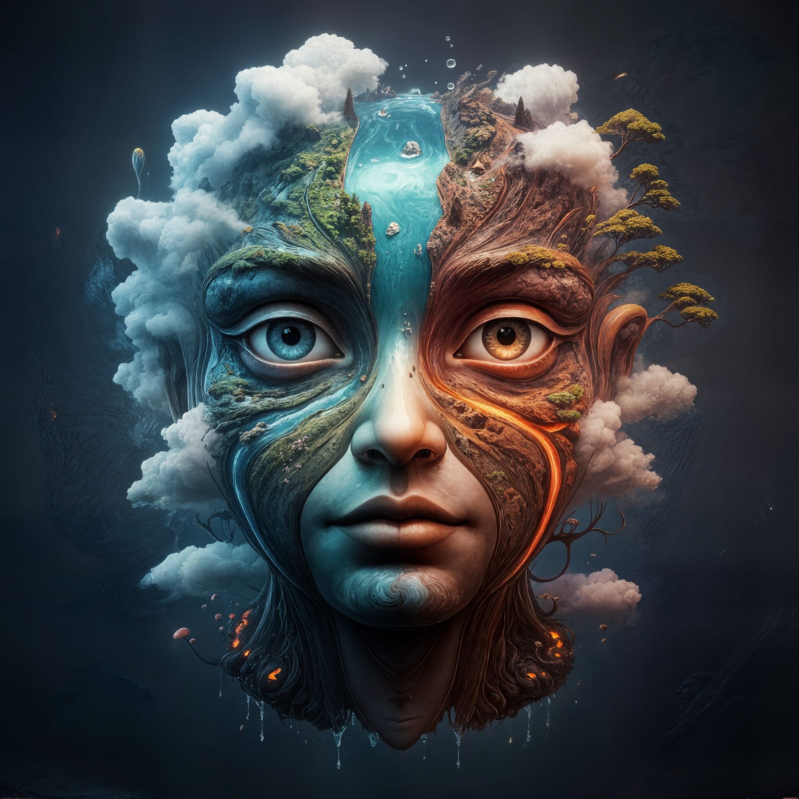 Abstract Nature Face in Flowing Matte Painting Style