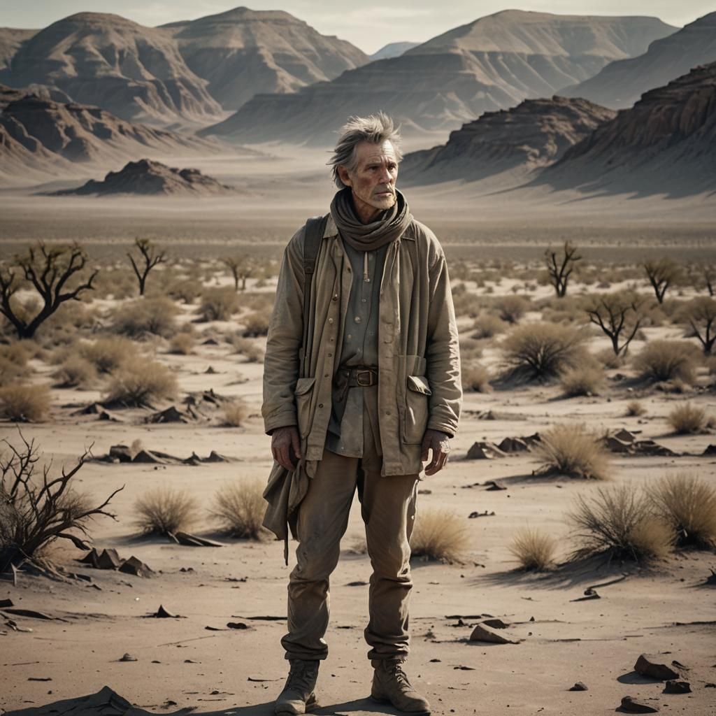 Desolate Figure in Arid Landscape as Matte Painting