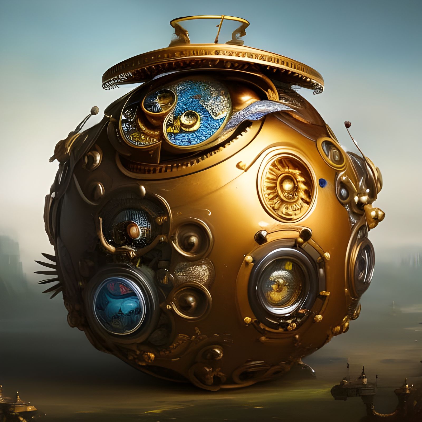 Iridescent Rococo Steampunk Globe in Detailed 3D