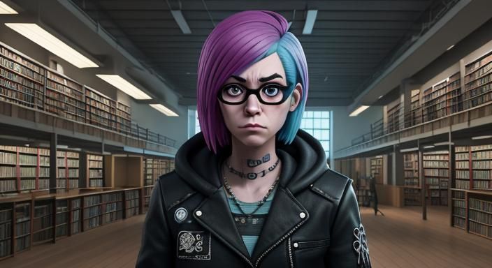 Punk Women Approach Crying Brain: Pixar-Style 3D Art