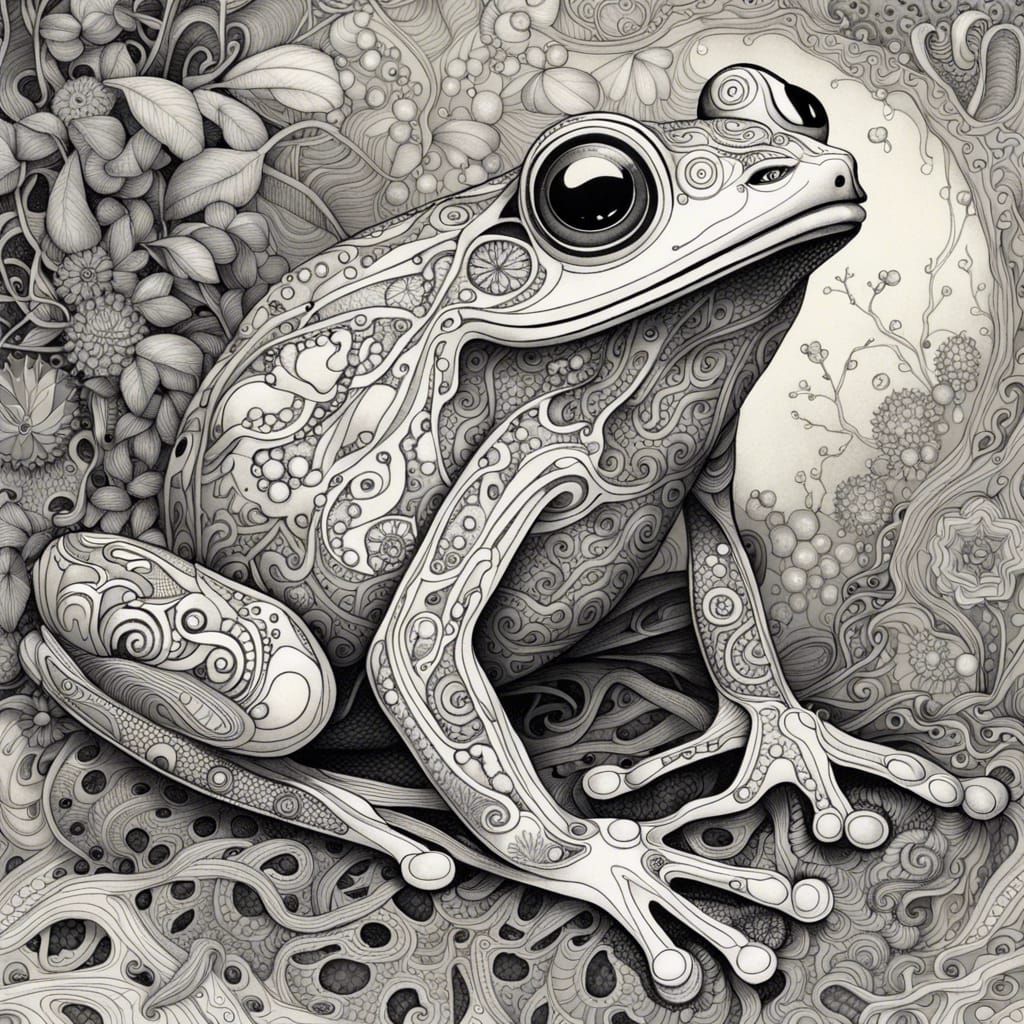 Detailed Zentangle Frog Ink Drawing