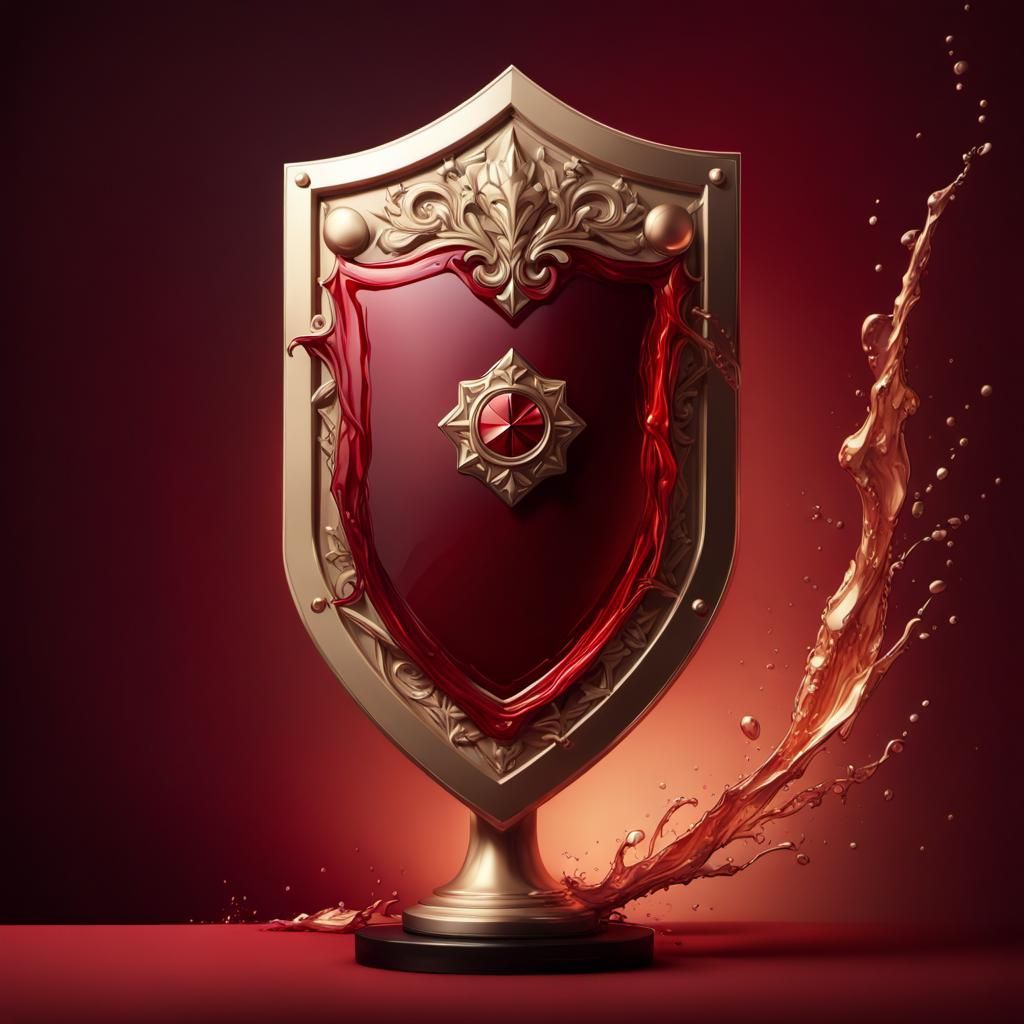 A shield with a deep red background and an X colored a beaut...