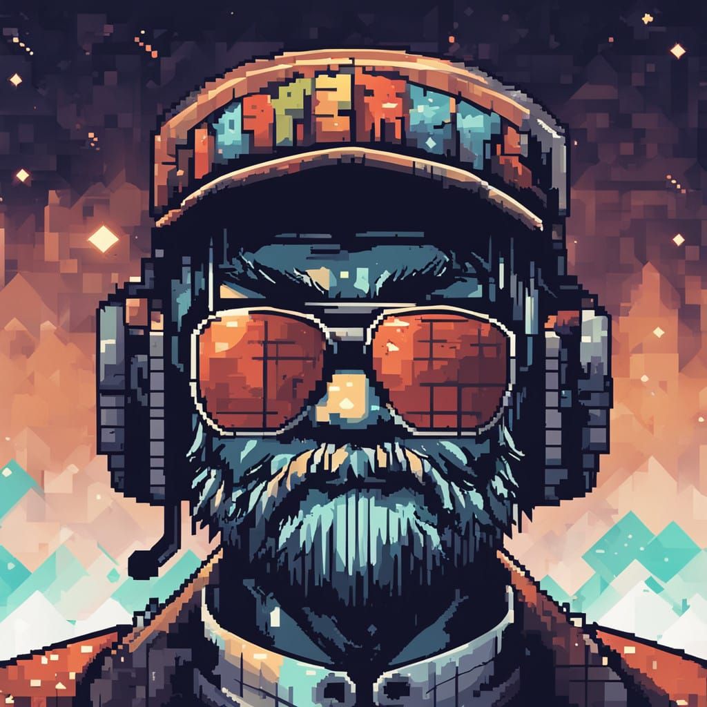 Retro Pixel Head with Gothic Crown and Sunglasses