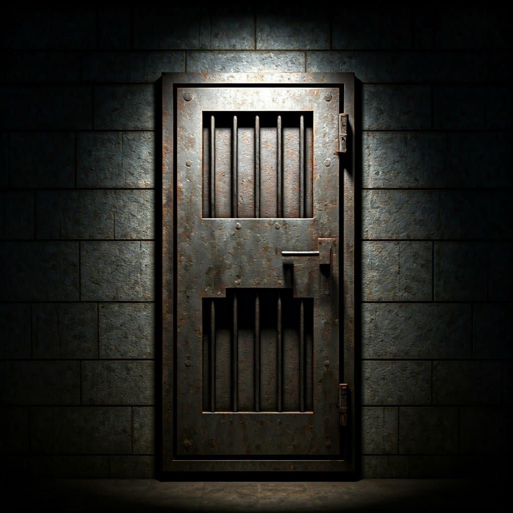 Grey Prison Cell Door in Dystopian Style