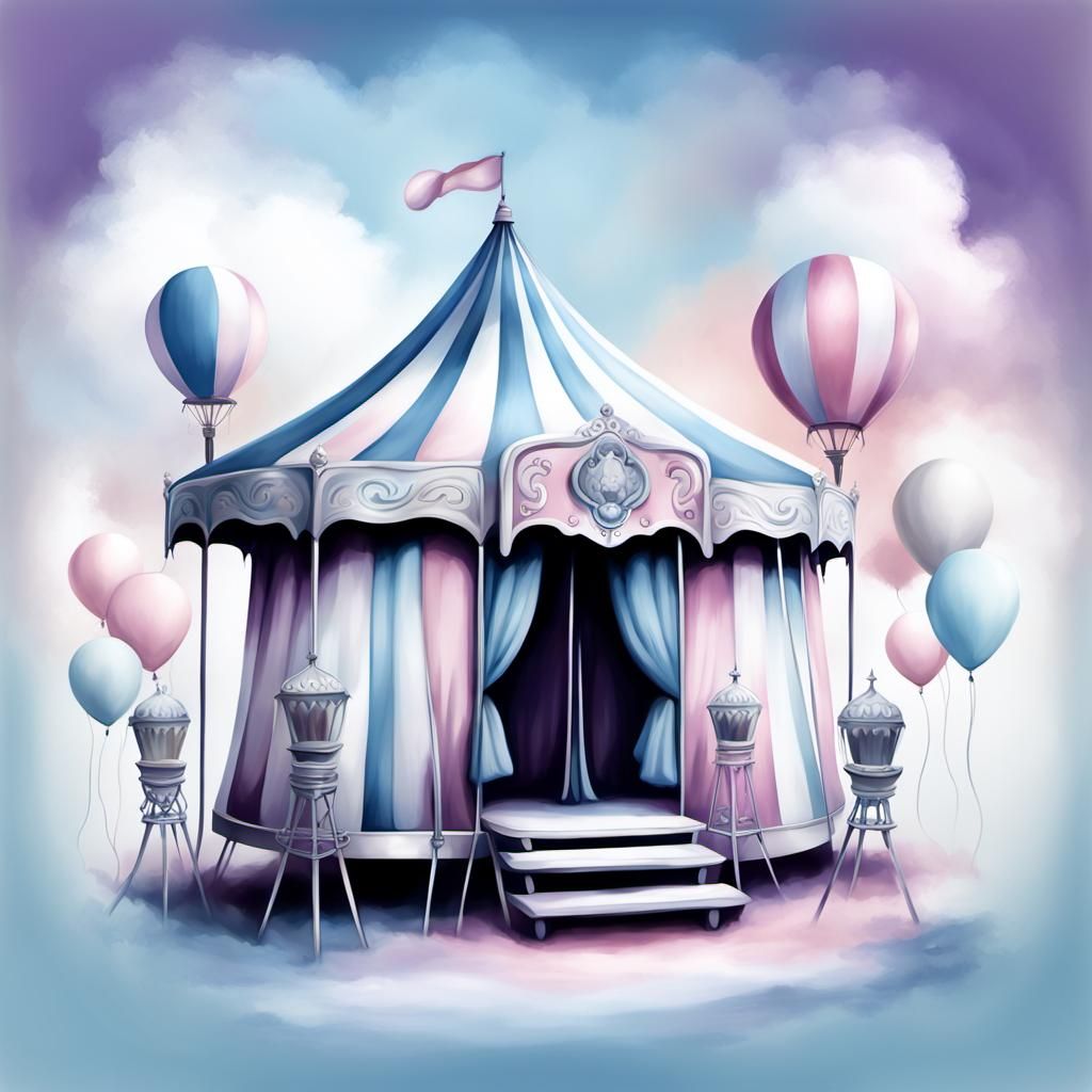 Victorian Circus Face in Soft Pastel Colors