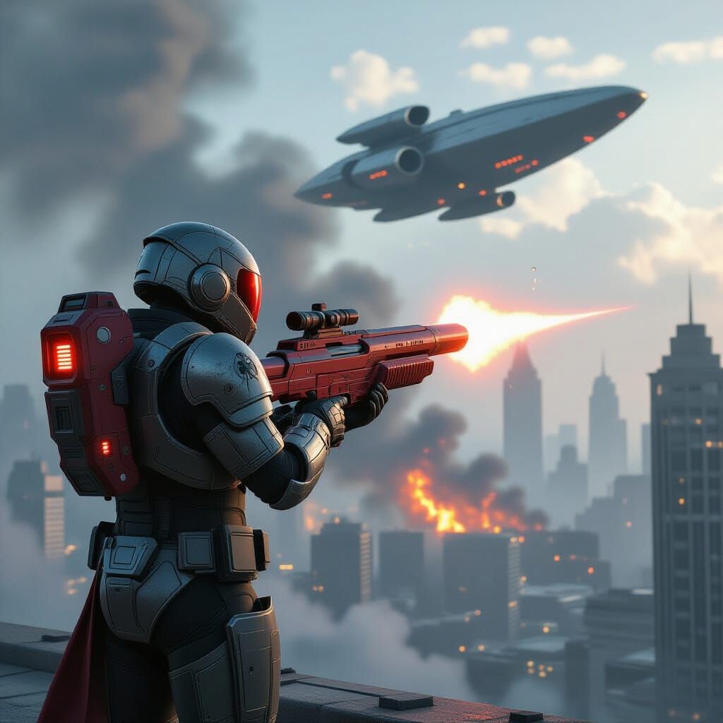 Dystopian Soldier Watches Spaceship Crash