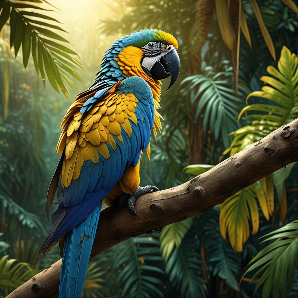 Vibrant Macaw Portrait in Hyper-Realistic Digital Art
