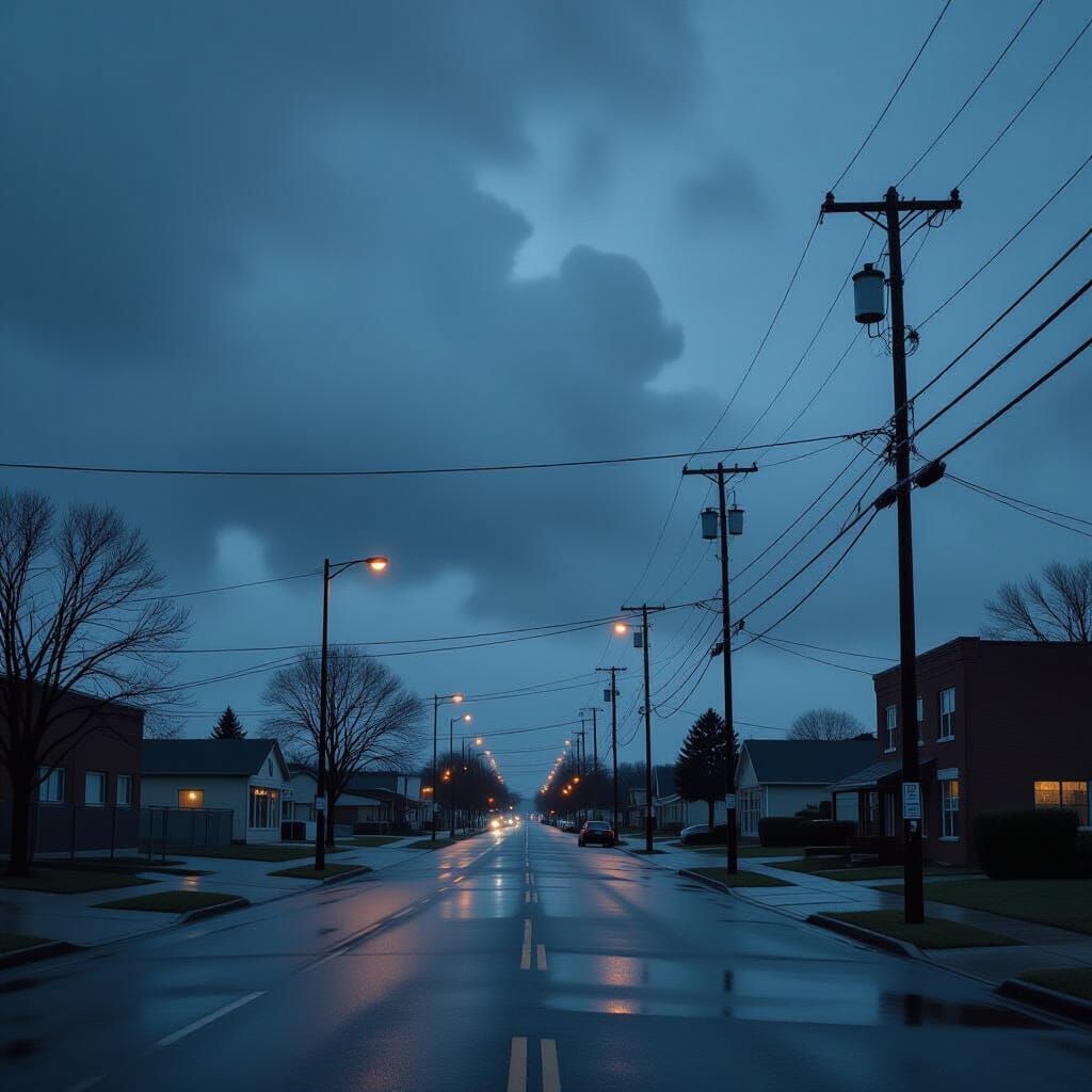 Gloomy Industrial Evening in Rainy City