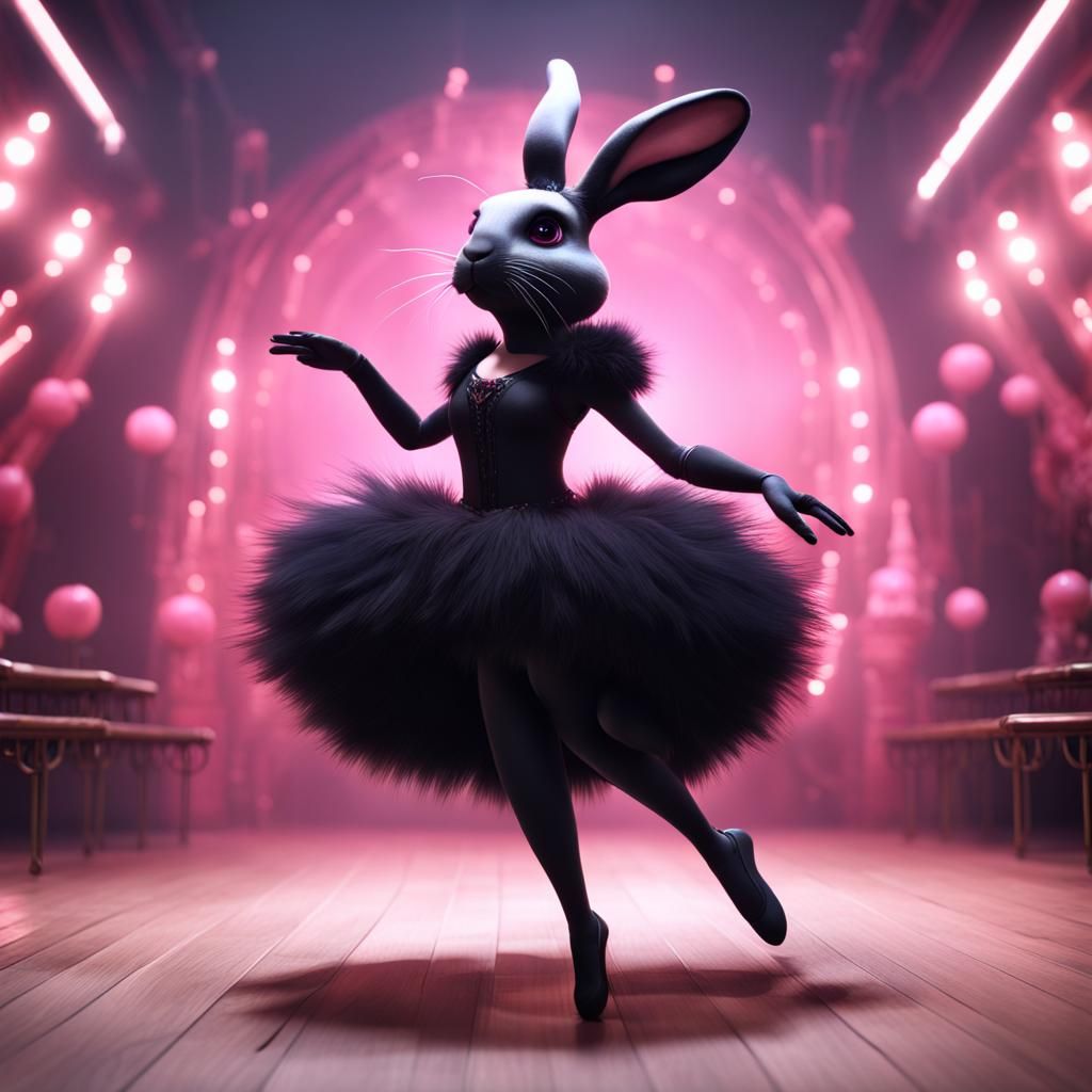 Pink and Black Rabbit Ballerina on Stage