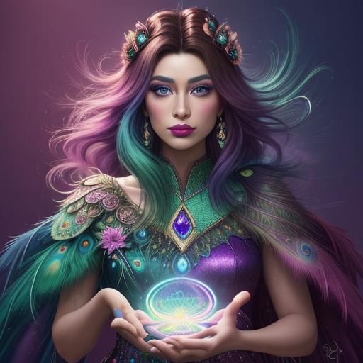 Peacock Woman with Vibrant Skin in 3D Digital Art