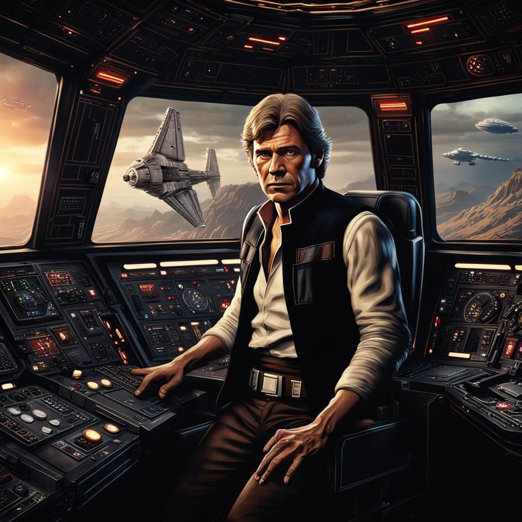 Han Solo Piloting Millennium Falcon, Detailed Art