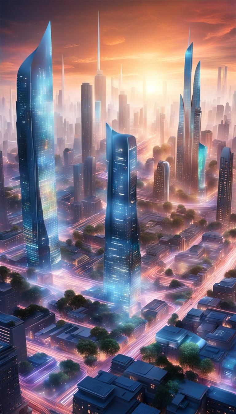Futuristic Cityscape with Holographic Displays