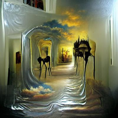 Surreal Mirror Hallway Inspired by Salvador Dali