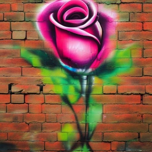 Rose Graffiti Art on Brick Wall