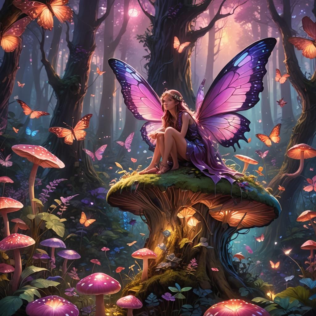 Enchanted Forest: A Fairy's Perch in Oil Painting