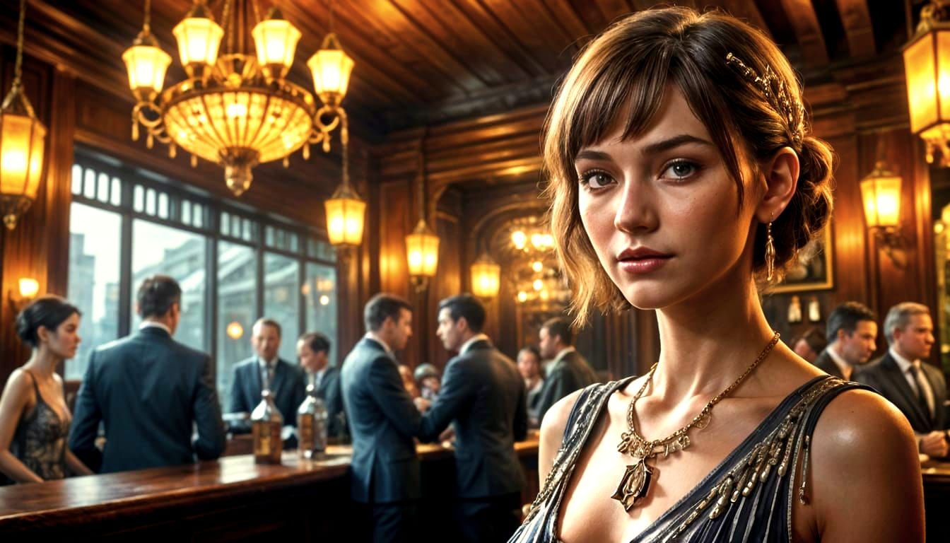 Art Deco Slavic Woman in Roaring 20s Speakeasy