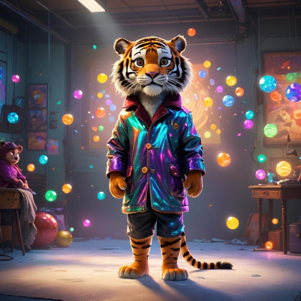 Tiger in a Coat: Vibrant 3D Digital Art