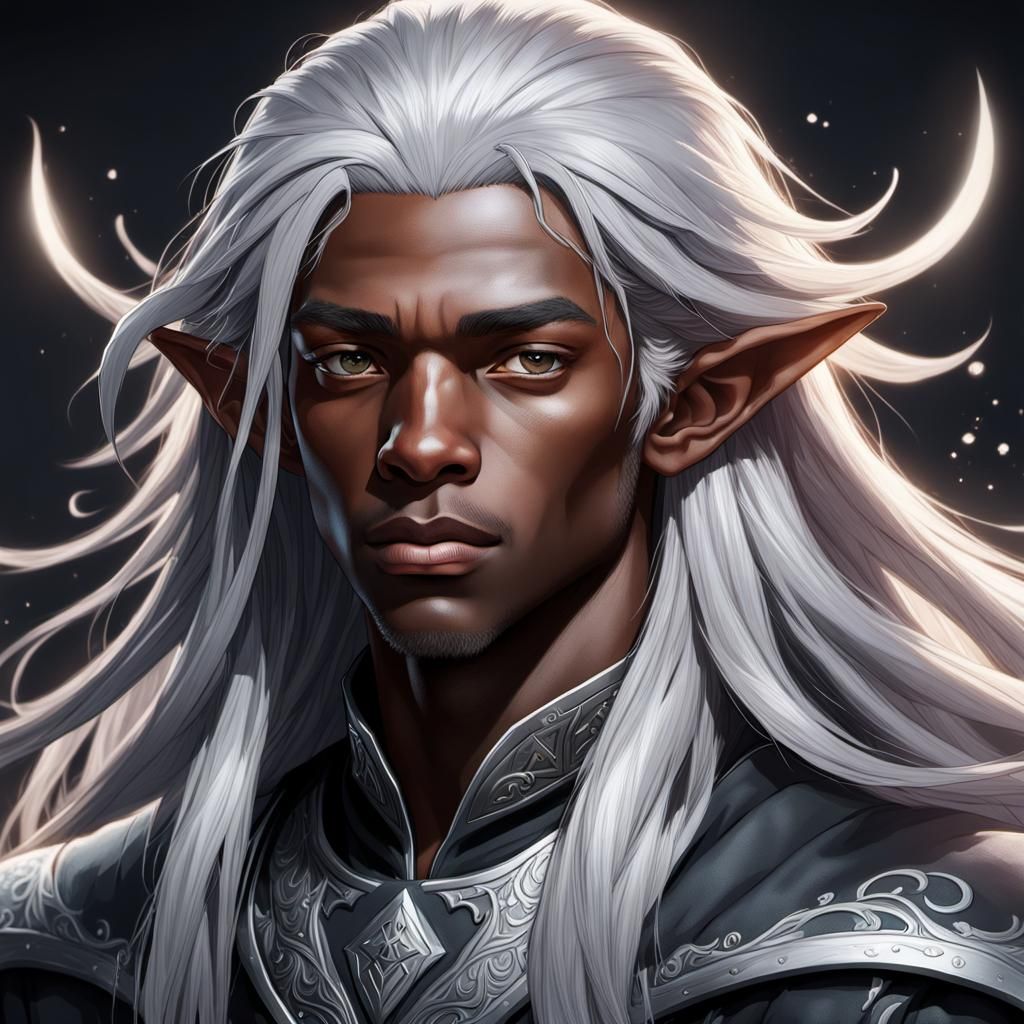 Silver-Haired Elf Teen Portrait in Art Nouveau Style