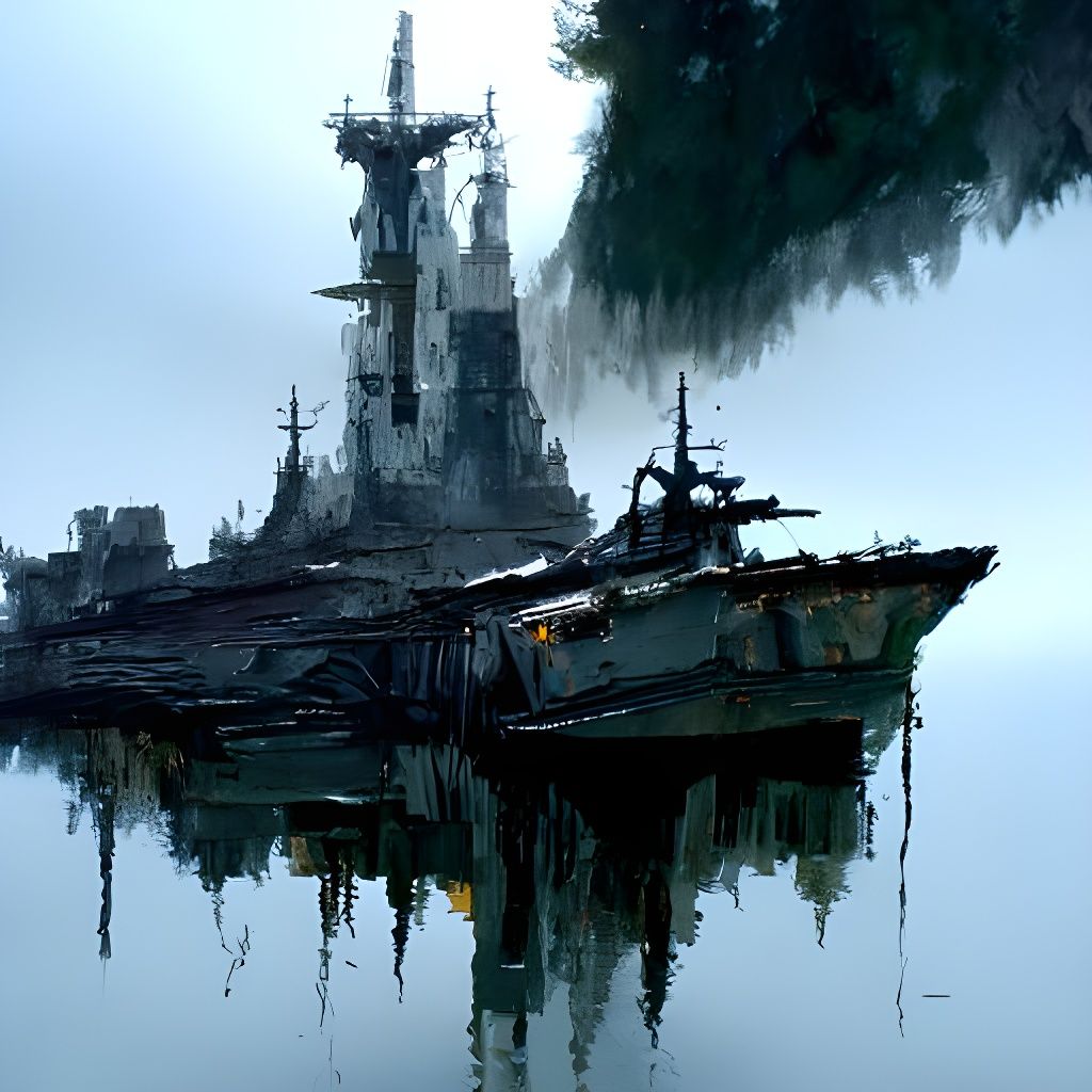 Sinister Decaying Battleship as Matte Painting