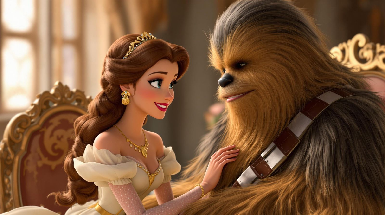 Pixar-Inspired Princess Belle with Chewbacca Portrait