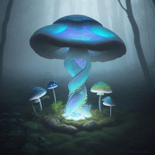 Ethereal Spirit Emerges from Mushroom Cap