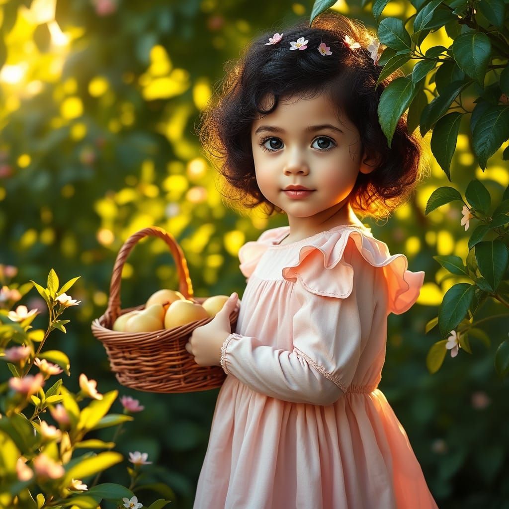 Girl in Garden with Pears, Impressionistic Style