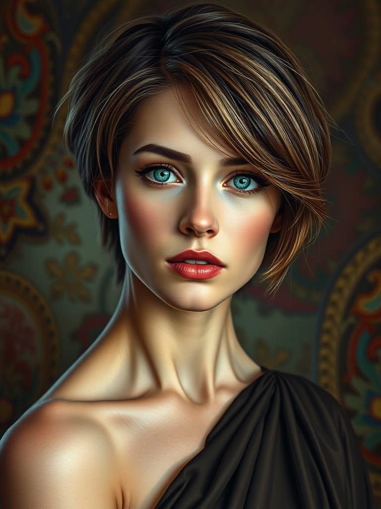 Hyperrealistic Portrait of a Young Woman with Green Eyes