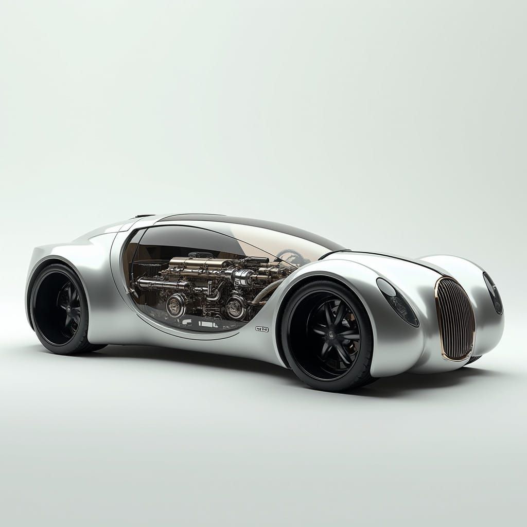 Futuristic Fiorino Car with Transparent Body and Exposed Eng...