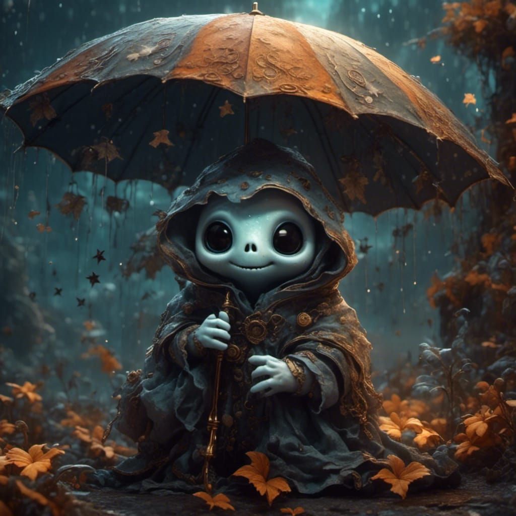 Cute Ghost with Umbrella in Fantasy Style