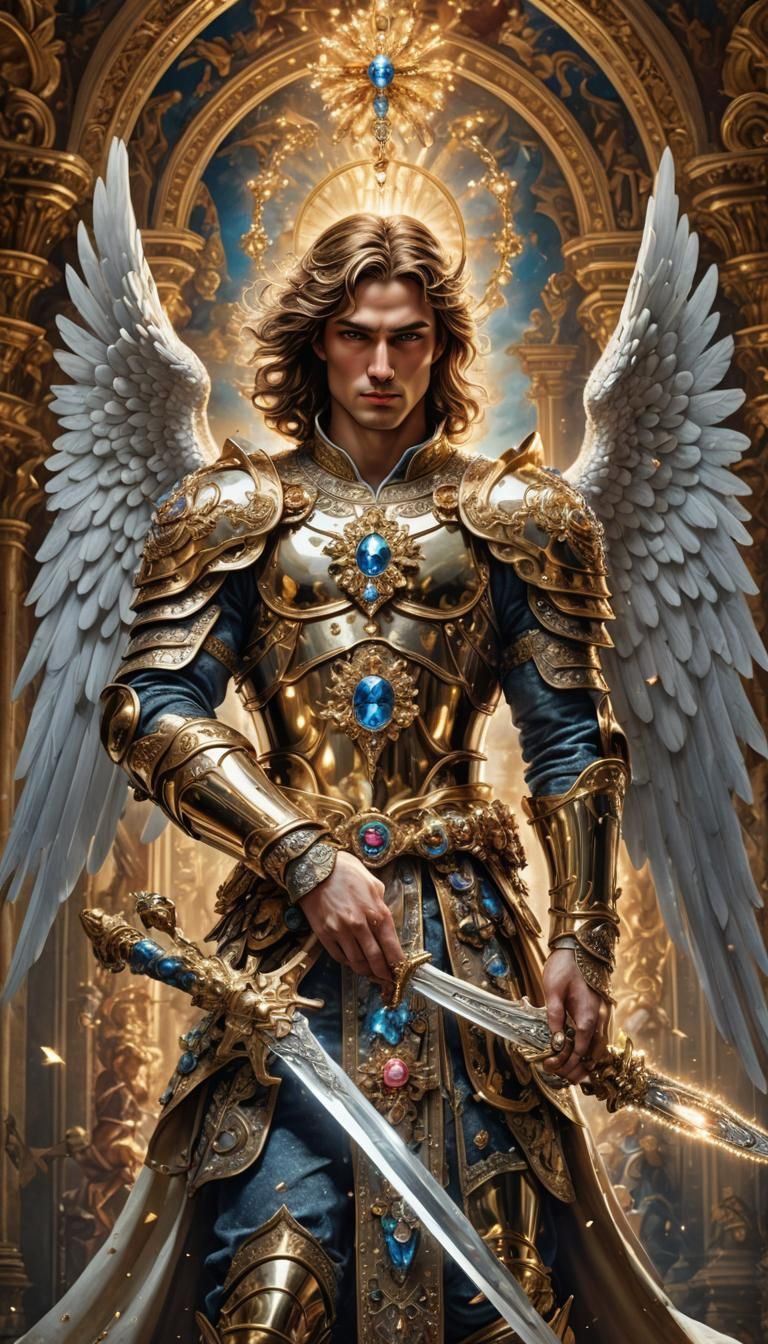 Archangel Michael with Jeweled Sword in Baroque Style