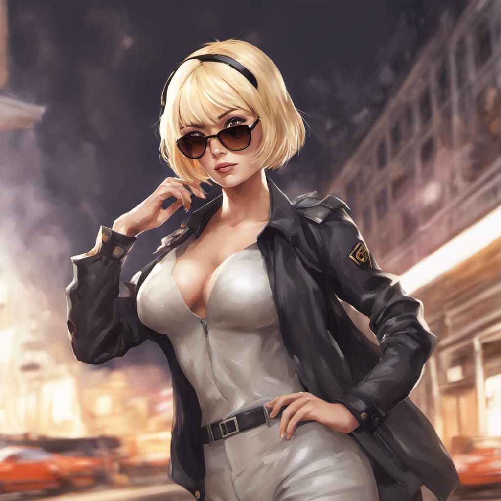 Blonde Anime Spy in Sunglasses: Hyperrealistic Masterpiece