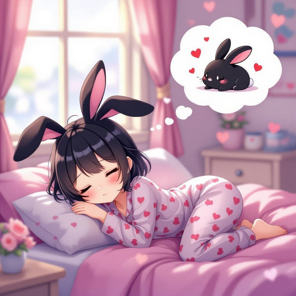 Dreaming Rabbit Girl in Cute Aesthetic