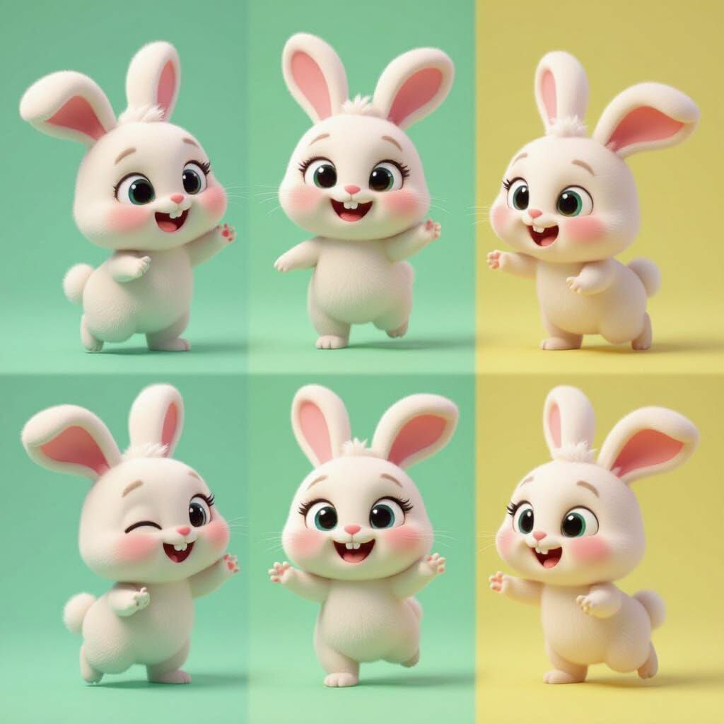 Playful 3D Cartoon Bunnies in Vibrant Pixar Style