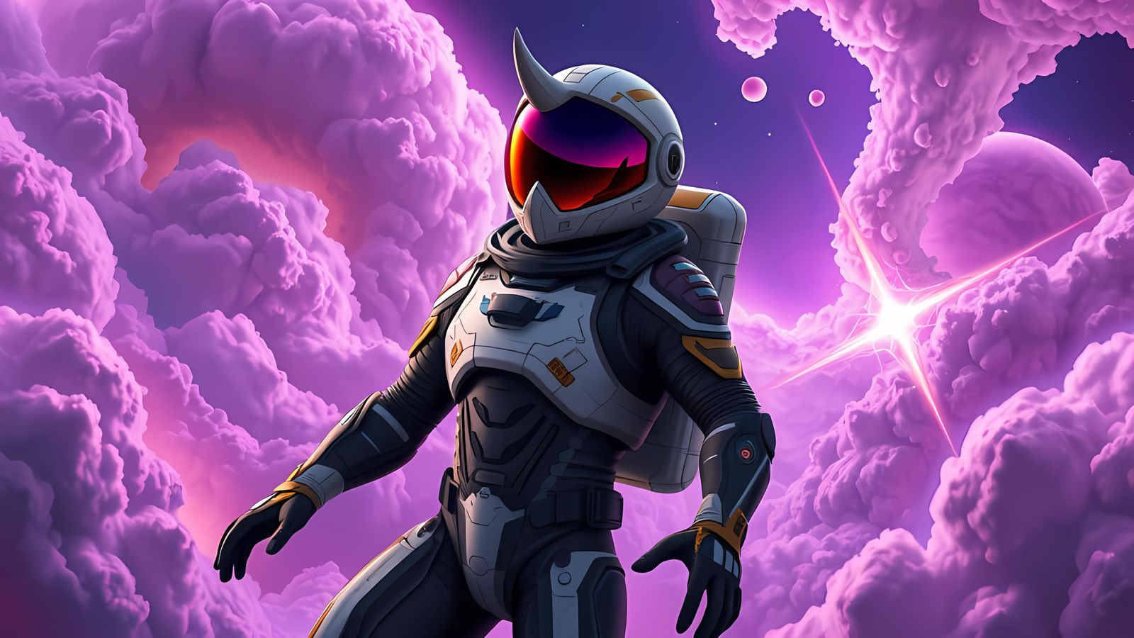 Rhino Astronaut Among Fractal Galaxies in Anime Style