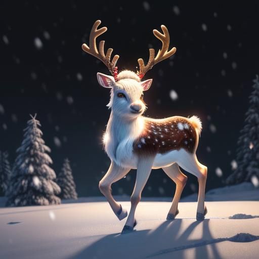 Cute Reindeer Baby in Chibi Style Winter Wonderland