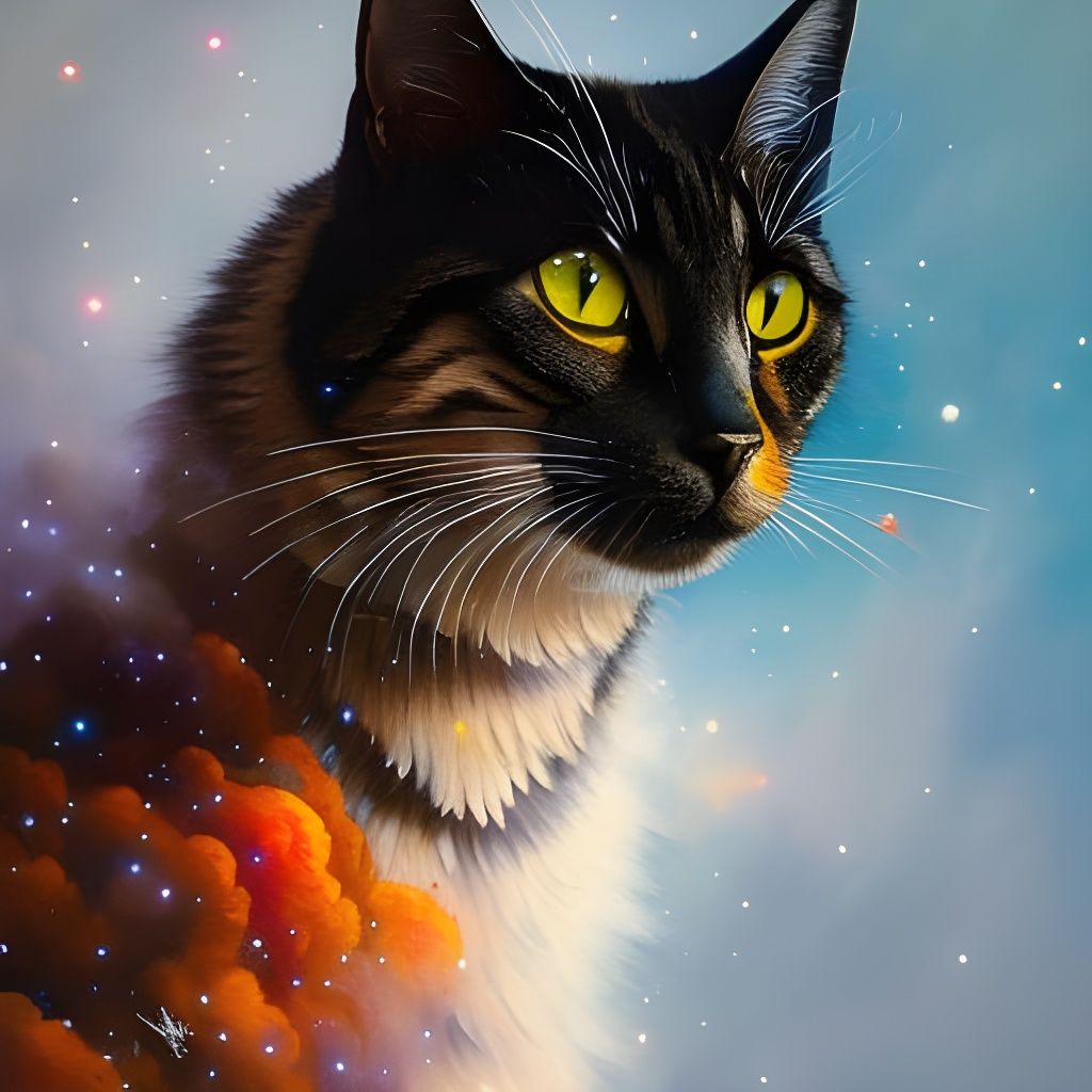 Astronaut Cat in Calligraphy Smoke Ink Style