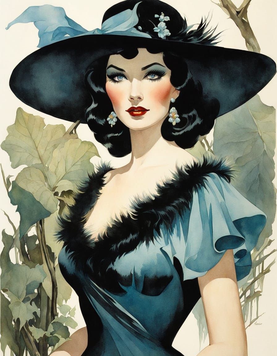 Swamp Witch in Watercolor Style