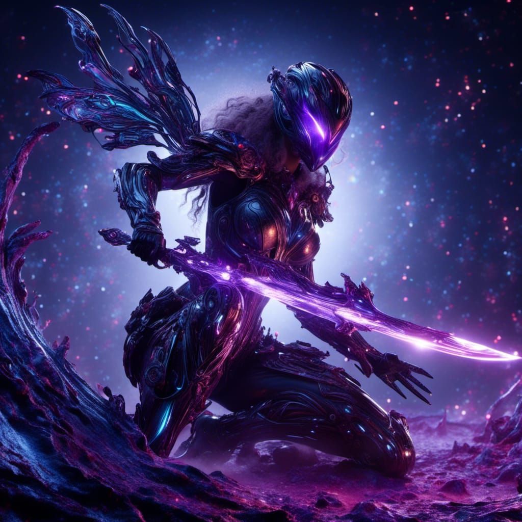 <lora:Fantasy x SF:1.0> void cyborg assassin with purple glo...