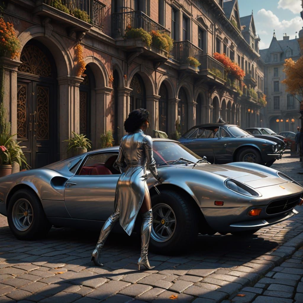 Elegant Mature Women Approach Luxury Sports Car