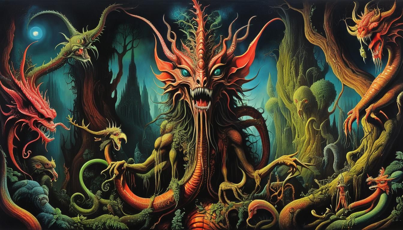 Psychedelic Jabberwocky in Surrealist Fantasy Style